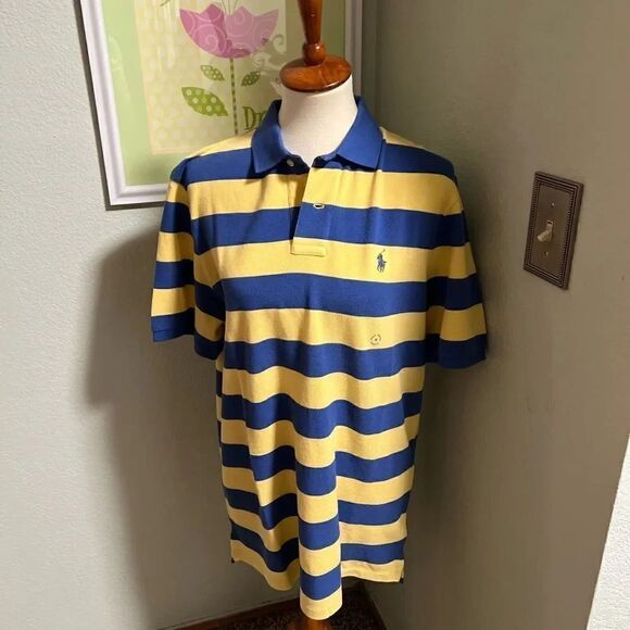 NWT Polo Ralph Lauren Classic Rugby Blue and Yellow Polo Medium Shirt #M14 - Picture 7 of 7